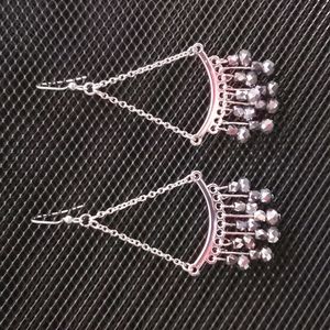 Silver and pewter-colored faceted glass crystal chandelier earrings